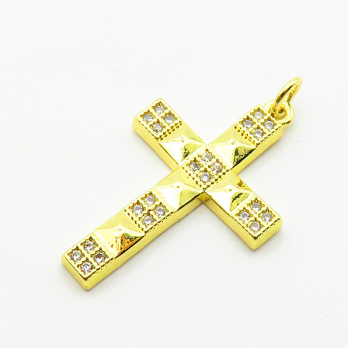 Micro Pave Cubic Zirconia,Brass Pendants,Cross,Plating Gold,27x20mm,Hole:2mm,about 2.3g/pc,5 pcs/package,XFPC03918aajl-L024