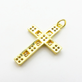 Micro Pave Cubic Zirconia,Brass Pendants,Cross,Plating Gold,27x20mm,Hole:2mm,about 2.3g/pc,5 pcs/package,XFPC03918aajl-L024