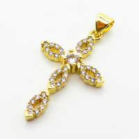 Micro Pave Cubic Zirconia,Brass Pendants,Cross,Plating Gold,26x18mm,Hole:2mm,about 1.7g/pc,5 pcs/package,XFPC03921aajl-L024