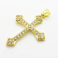 Micro Pave Cubic Zirconia,Brass Pendants,Cross,Plating Gold,30x25mm,Hole:2mm,about 2.4g/pc,5 pcs/package,XFPC03924aajl-L024