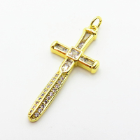 Micro Pave Cubic Zirconia,Brass Pendants,Cross,Plating Gold,34x16mm,Hole:2mm,about 2.4g/pc,5 pcs/package,XFPC03927baka-L024