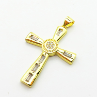 Micro Pave Cubic Zirconia,Brass Pendants,Cross,Plating Gold,32x24mm,Hole:2mm,about 3.8g/pc,5 pcs/package,XFPC03930aajl-L024