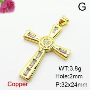 Micro Pave Cubic Zirconia,Brass Pendants,Cross,Plating Gold,32x24mm,Hole:2mm,about 3.8g/pc,5 pcs/package,XFPC03930aajl-L024