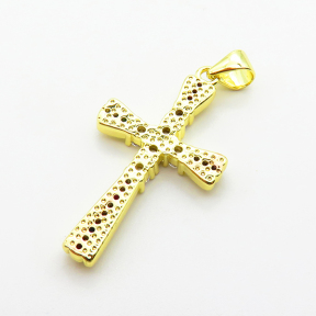 Micro Pave Cubic Zirconia,Brass Pendants,Cross,Plating Gold,27x17mm,Hole:2mm,about 2.2g/pc,5 pcs/package,XFPC03933aajl-L024