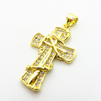 Micro Pave Cubic Zirconia,Brass Pendants,Cross,Plating Gold,26x17mm,Hole:2mm,about 2.8g/pc,5 pcs/package,XFPC03936aajl-L024