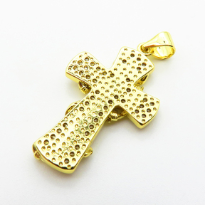 Micro Pave Cubic Zirconia,Brass Pendants,Cross,Plating Gold,26x17mm,Hole:2mm,about 2.8g/pc,5 pcs/package,XFPC03936aajl-L024