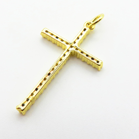 Micro Pave Cubic Zirconia,Brass Pendants,Cross,Plating Gold,25x17mm,Hole:2mm,about 1.1g/pc,5 pcs/package,XFPC03942avja-L024