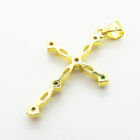 Micro Pave Cubic Zirconia,Brass Pendants,Cross,Plating Gold,27x19mm,Hole:2mm,about 1.5g/pc,5 pcs/package,XFPC03948aajl-L024