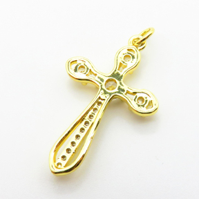 Micro Pave Cubic Zirconia,Brass Pendants,Cross,Plating Gold,26x18mm,Hole:2mm,about 1.8g/pc,5 pcs/package,XFPC03951aajl-L024