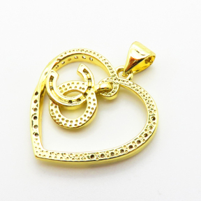 Micro Pave Cubic Zirconia,Brass Pendants,Heart,Plating Gold,20x22mm,Hole:2mm,about 2.2g/pc,5 pcs/package,XFPC03954aajl-L024