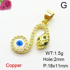 Micro Pave Cubic Zirconia & Enamel,Brass Pendants,Snake,Devil's Eye,Plating Gold,18x11mm,Hole:2mm,about 1.5g/pc,5 pcs/package,XFPC03957aajl-L024
