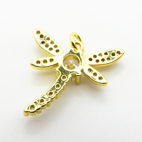 Micro Pave Cubic Zirconia,Brass Pendants,Dragonfly,Plating Gold,18x20mm,Hole:2mm,about 1.8g/pc,5 pcs/package,XFPC03963aajl-L024