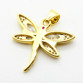 Micro Pave Cubic Zirconia,Brass Pendants,Dragonfly,Plating Gold,17x20mm,Hole:2mm,about 1.8g/pc,5 pcs/package,XFPC03966avja-L024