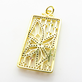 Micro Pave Cubic Zirconia,Brass Pendants,Rectangle,Butterfly,Plating Gold,35x19mm,Hole:2mm,about 5.8g/pc,5 pcs/package,XFPC03972ablb-L024