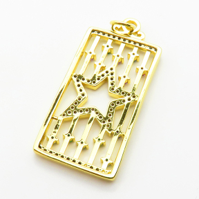 Micro Pave Cubic Zirconia,Brass Pendants,Rectangle,Five-Pointed Star,Plating Gold,35x19mm,Hole:2mm,about 5.1g/pc,5 pcs/package,XFPC03975ablb-L024