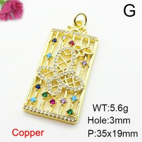 Micro Pave Cubic Zirconia,Brass Pendants,Rectangle,Butterfly,Plating Gold,35x19mm,Hole:2mm,about 5.6g/pc,5 pcs/package,XFPC03981ablb-L024