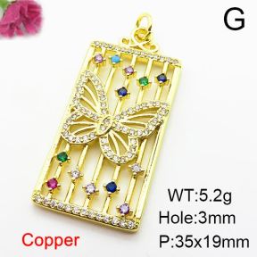 Micro Pave Cubic Zirconia,Brass Pendants,Rectangle,Butterfly,Plating Gold,35x19mm,Hole:2mm,about 5.2g/pc,5 pcs/package,XFPC03986ablb-L024
