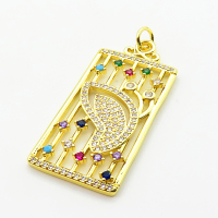 Micro Pave Cubic Zirconia,Brass Pendants,Rectangle,Leaves,Plating Gold,35x19mm,Hole:2mm,about 5.3g/pc,5 pcs/package,XFPC03989ablb-L024