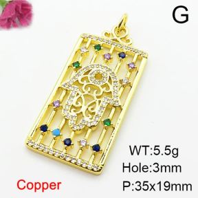 Micro Pave Cubic Zirconia,Brass Pendants,Rectangle,Palm,Plating Gold,35x19mm,Hole:2mm,about 5.5g/pc,5 pcs/package,XFPC03992ablb-L024