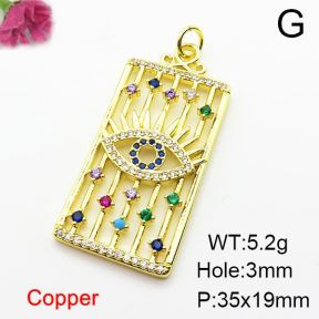 Micro Pave Cubic Zirconia,Brass Pendants,Rectangle,Devil's eye,Plating Gold,35x19mm,Hole:2mm,about 5.2g/pc,5 pcs/package,XFPC04001ablb-L024