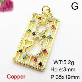 Micro Pave Cubic Zirconia,Brass Pendants,Rectangle,8 Characters,Plating Gold,35x19mm,Hole:2mm,about 5.2g/pc,5 pcs/package,XFPC04007ablb-L024