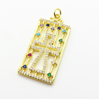 Micro Pave Cubic Zirconia,Brass Pendants,Rectangle,Cross,Plating Gold,35x19mm,Hole:2mm,about 5.2g/pc,5 pcs/package,XFPC04010ablb-L024