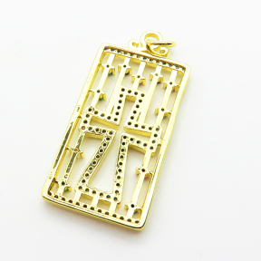 Micro Pave Cubic Zirconia,Brass Pendants,Rectangle,Cross,Plating Gold,35x19mm,Hole:2mm,about 5.2g/pc,5 pcs/package,XFPC04010ablb-L024