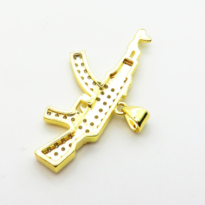 Micro Pave Cubic Zirconia,Brass Pendants,Gun,Plating Gold,16x39mm,Hole:2mm,about 3.2g/pc,5 pcs/package,XFPC04013baka-L024