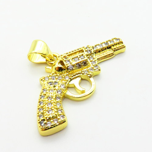 Micro Pave Cubic Zirconia,Brass Pendants,Gun,Plating Gold,16x26mm,Hole:2mm,about 2.4g/pc,5 pcs/package,XFPC04019aajl-L024
