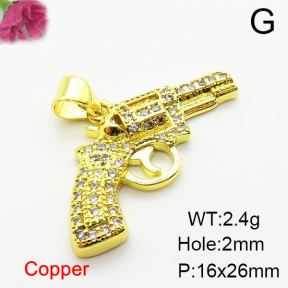 Micro Pave Cubic Zirconia,Brass Pendants,Gun,Plating Gold,16x26mm,Hole:2mm,about 2.4g/pc,5 pcs/package,XFPC04019aajl-L024
