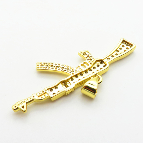 Micro Pave Cubic Zirconia,Brass Pendants,Gun,Plating Gold,13x40mm,Hole:2mm,about 2g/pc,5 pcs/package,XFPC04022baka-L024