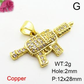 Micro Pave Cubic Zirconia,Brass Pendants,Gun,Plating Gold,12x28mm,Hole:2mm,about 2g/pc,5 pcs/package,XFPC04025aajl-L024