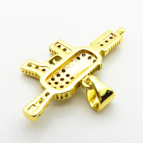 Micro Pave Cubic Zirconia,Brass Pendants,Gun,Plating Gold,12x28mm,Hole:2mm,about 2g/pc,5 pcs/package,XFPC04025aajl-L024