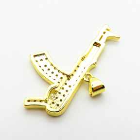 Micro Pave Cubic Zirconia,Brass Pendants,Gun,Plating Gold,18x38mm,Hole:2mm,about 3.5g/pc,5 pcs/package,XFPC04028baka-L024