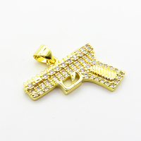 Micro Pave Cubic Zirconia,Brass Pendants,Gun,Plating Gold,16x25mm,Hole:2mm,about 2.5g/pc,5 pcs/package,XFPC04031aajl-L024