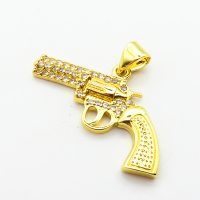 Micro Pave Cubic Zirconia,Brass Pendants,Gun,Plating Gold,16x27mm,Hole:2mm,about 1.8g/pc,5 pcs/package,XFPC04034aajl-L024
