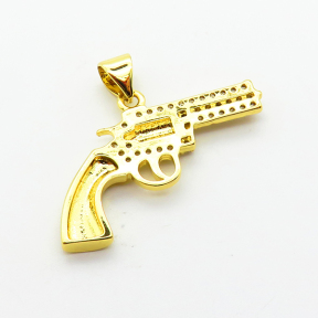Micro Pave Cubic Zirconia,Brass Pendants,Gun,Plating Gold,16x27mm,Hole:2mm,about 1.8g/pc,5 pcs/package,XFPC04034aajl-L024