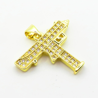 Micro Pave Cubic Zirconia,Brass Pendants,Gun,Plating Gold,17x26mm,Hole:2mm,about 2.5g/pc,5 pcs/package,XFPC04037baka-L024