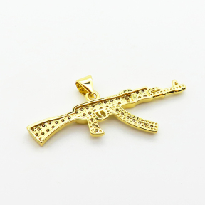 Micro Pave Cubic Zirconia,Brass Pendants,Gun,Plating Gold,13x40mm,Hole:2mm,about 2g/pc,5 pcs/package,XFPC04040baka-L024