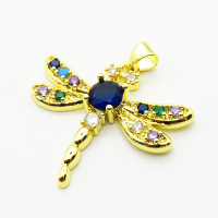 Micro Pave Cubic Zirconia,Brass Pendants,Dragonfly,Plating Gold,25x30mm,Hole:2mm,about 3.7g/pc,5 pcs/package,XFPC04058baka-L024