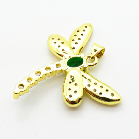 Micro Pave Cubic Zirconia,Brass Pendants,Dragonfly,Plating Gold,30mm,Hole:2mm,about 4.5g/pc,5 pcs/package,XFPC04061baka-L024