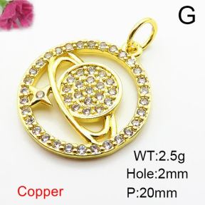 Micro Pave Cubic Zirconia,Brass Pendants,Round,Star,Plating Gold,20mm,Hole:2mm,about 2.5g/pc,5 pcs/package,XFPC04070aajl-L024