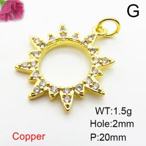 Micro Pave Cubic Zirconia,Brass Pendants,Sun,Plating Gold,20mm,Hole:2mm,about 1.5g/pc,5 pcs/package,XFPC04067aajl-L024