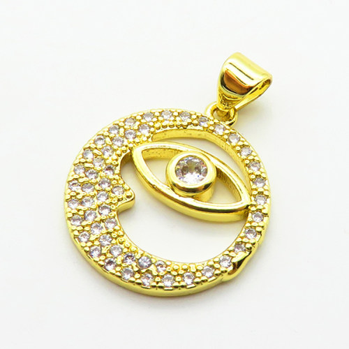 Micro Pave Cubic Zirconia,Brass Pendants,Round,Eyes,Plating Gold,18mm,Hole:2mm,about 2.3g/pc,5 pcs/package,XFPC04072aajl-L024