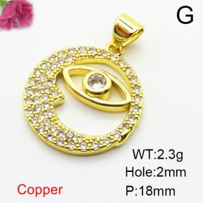 Micro Pave Cubic Zirconia,Brass Pendants,Round,Eyes,Plating Gold,18mm,Hole:2mm,about 2.3g/pc,5 pcs/package,XFPC04072aajl-L024