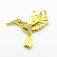Micro Pave Cubic Zirconia,Brass Pendants,Bird,Plating Gold,22x25mm,Hole:2mm,about 2.8g/pc,5 pcs/package,XFPC04087aajl-L024