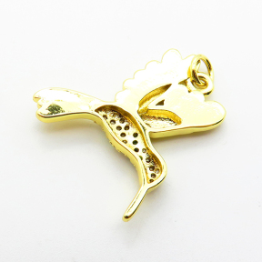 Micro Pave Cubic Zirconia,Brass Pendants,Bird,Plating Gold,22x25mm,Hole:2mm,about 2.8g/pc,5 pcs/package,XFPC04087aajl-L024