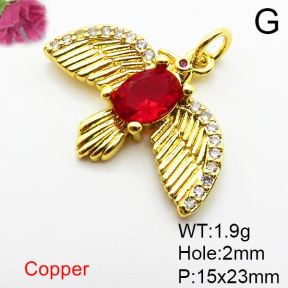 Micro Pave Cubic Zirconia,Brass Pendants,Bird,Plating Gold,15x23mm,Hole:2mm,about 1.9g/pc,5 pcs/package,XFPC04093aajl-L024