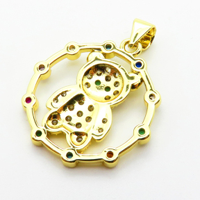 Micro Pave Cubic Zirconia,Brass Pendants,Round,Bear,Plating Gold,20mm,Hole:2mm,about 2.3g/pc,5 pcs/package,XFPC04102aajl-L024