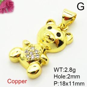 Micro Pave Cubic Zirconia,Brass Pendants,Bear,Plating Gold,18x11mm,Hole:2mm,about 2.8g/pc,5 pcs/package,XFPC04111vail-L024